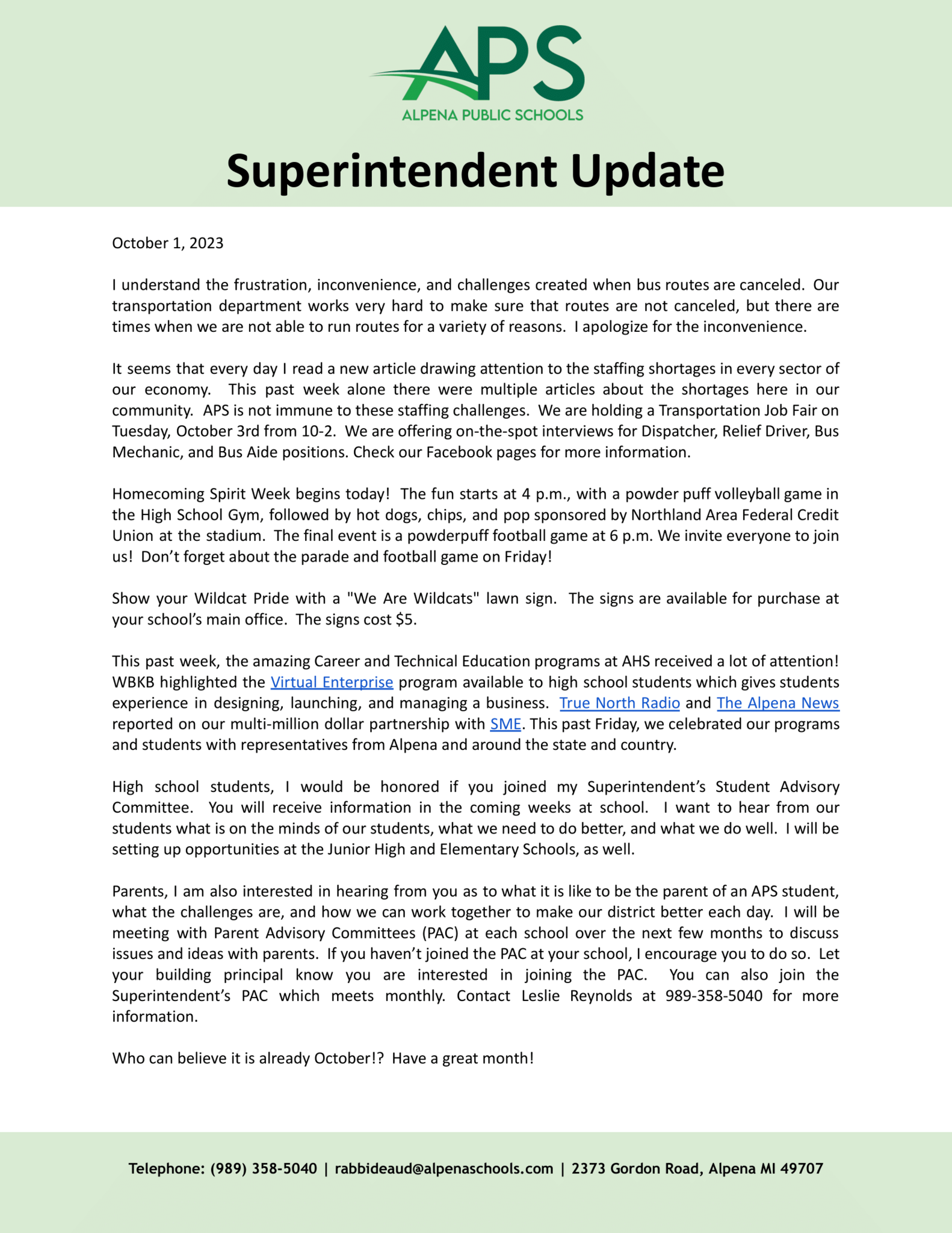 APS Superintendent Update October 2023